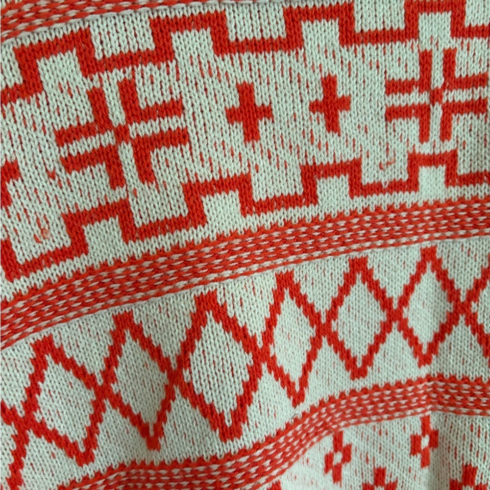 Ichi Cotton Blend Orange and White Patterned Sweater - Picture 3 of 6